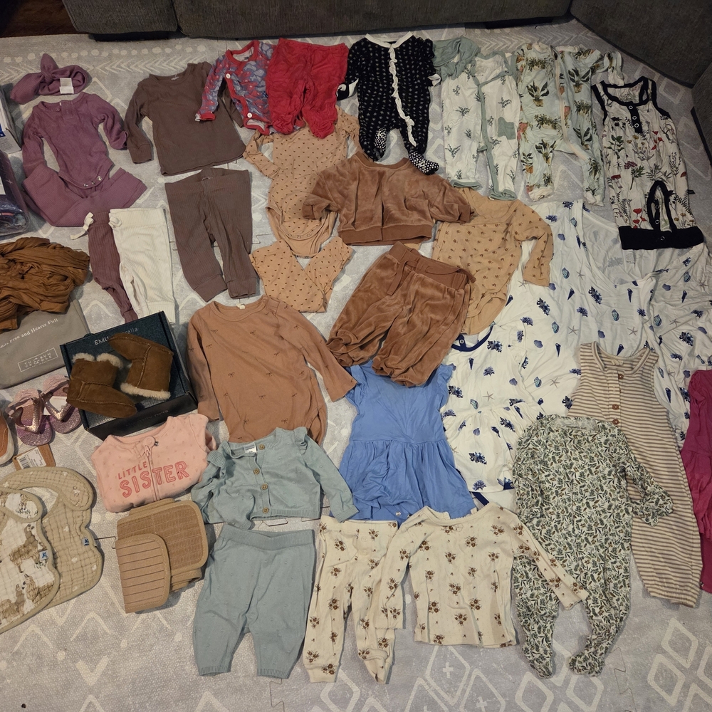 Baby Girl Clothes Shoes Bundle 0-6mo Kyte Baby Quincey Mae Emu Kickee Xtratuf